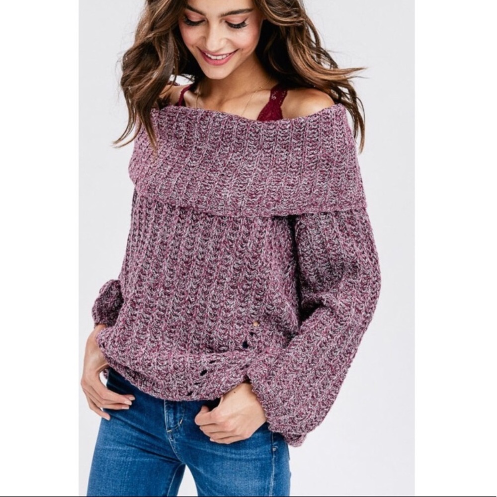 CHUNKY KNIT OFF SHOULDER SWEATER - Picture 1 of 6